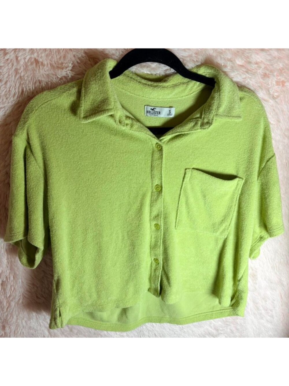 Hollister lime green terry cloth button up shirt
